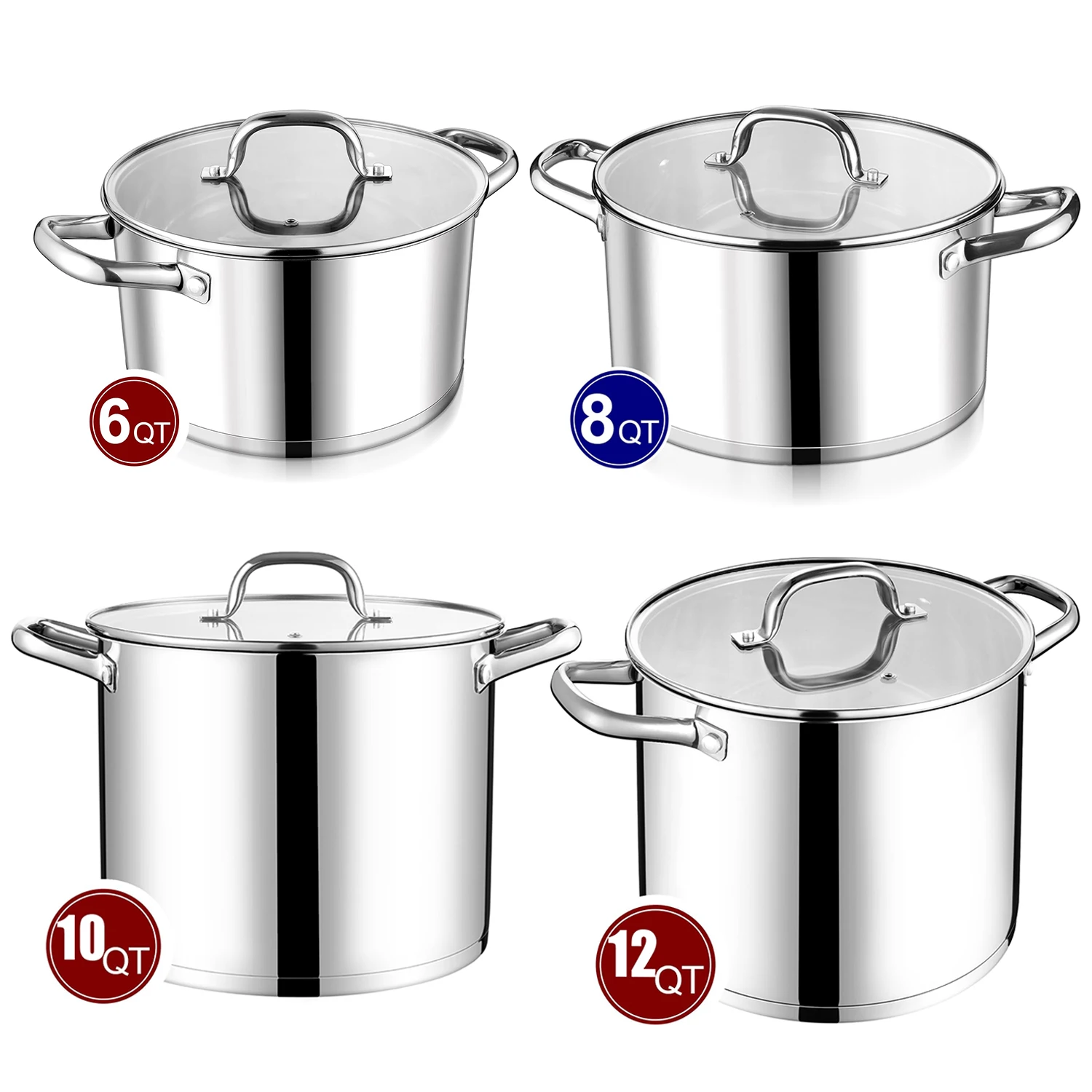 High Quality Commercial Cookware Hot Pot Kitchen Cooking Pot Thickened Stainless Steel Soup Pot With Glass Lid