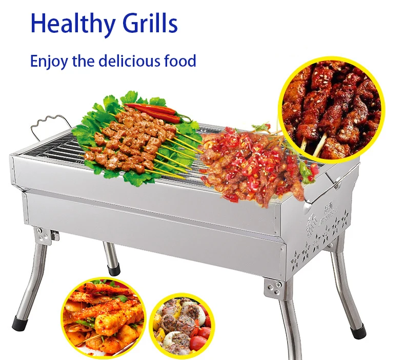 Grills promotion barbecue outdoor camping portable folding stainless steel Charcoal backyard bbq grills 410# easy clean hot sale