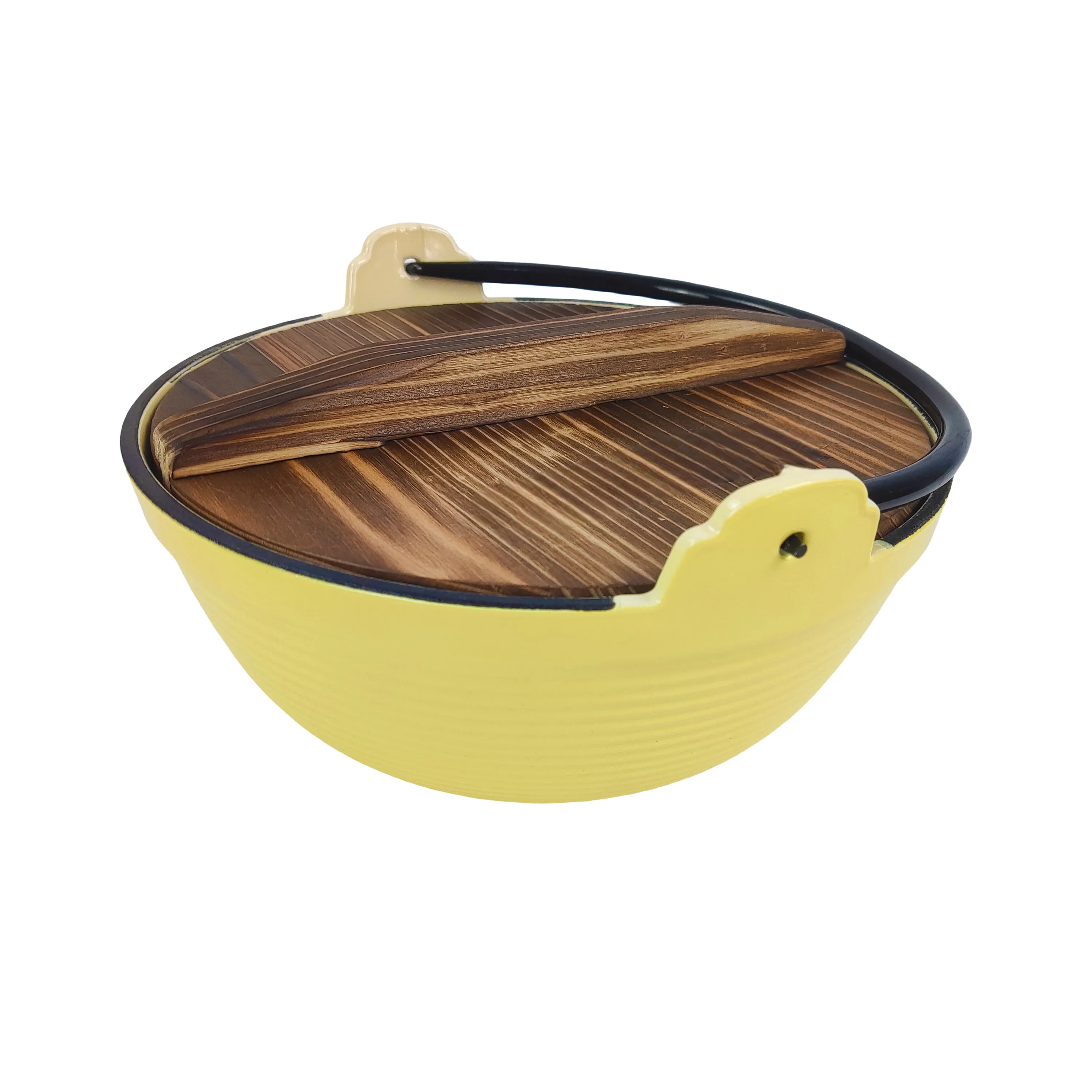 21cm Pre-seasoned Cast Iron Sukiyaki Pot Dutch Oven with Wooden Lid for Home or Restaurant Cookware Stew Dish