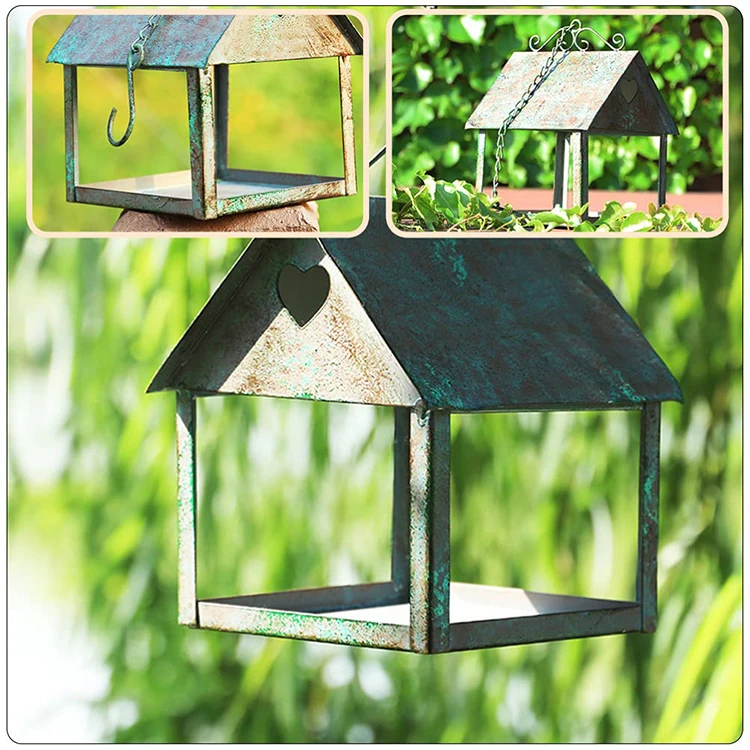JH-Mech Custom Unique Pyramid Shape Built-In Ring Hanger Antiqued Copper Squirrel Proof Bird Feeder For Outdoors Hanging