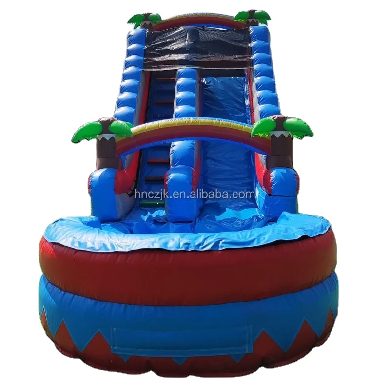 Moonwalks Blow Up Commercial Purple Tropical Red Marble Coconut Falls Palm Tree Inflatable Water Dry Slides Party