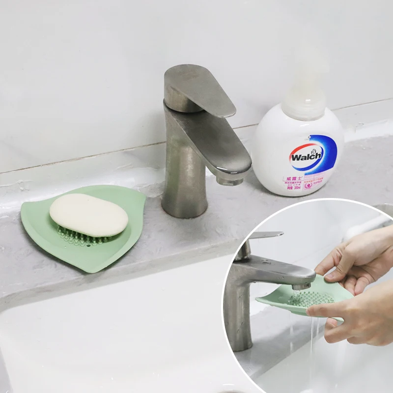 Leaf Shape Soap Box Drain Soap Holder Box Bathroom Shower Soap Holder Dish Storage Plate Tray Bathroom Supplies Bathroom Gadgets