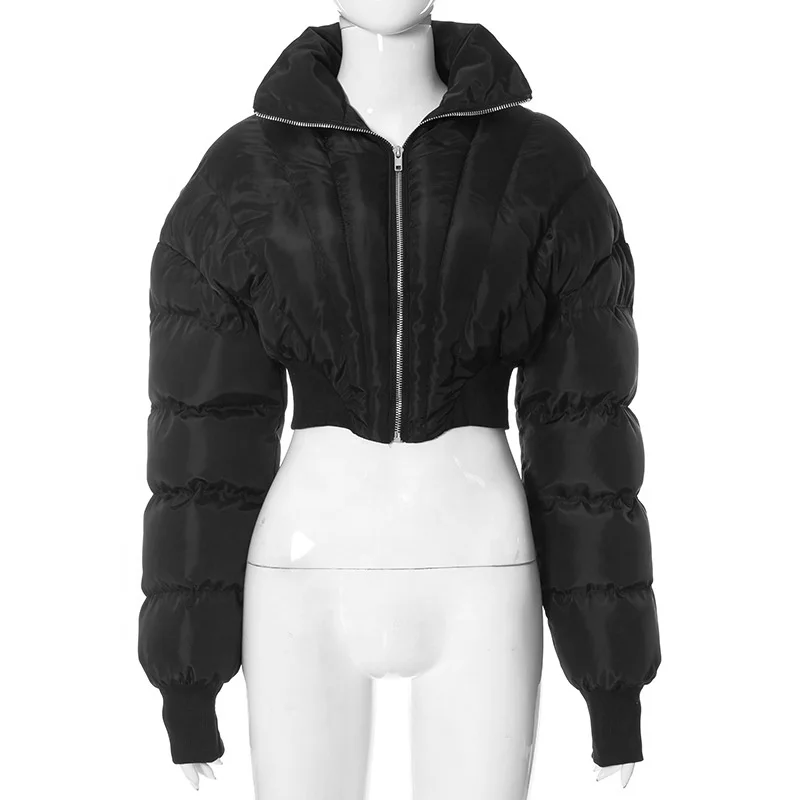 New Design Winter Wraparound Bubble Jacket Coat Women 2023 Long Sleeve Cotton Stand Collar Zipper Puffy Jackets With Corset