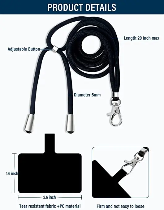 160cm Universal Adjustable Phone Lanyard PVC Strap Mobile Phone Neck Strap Anti-lost Lanyards Phone Accessories