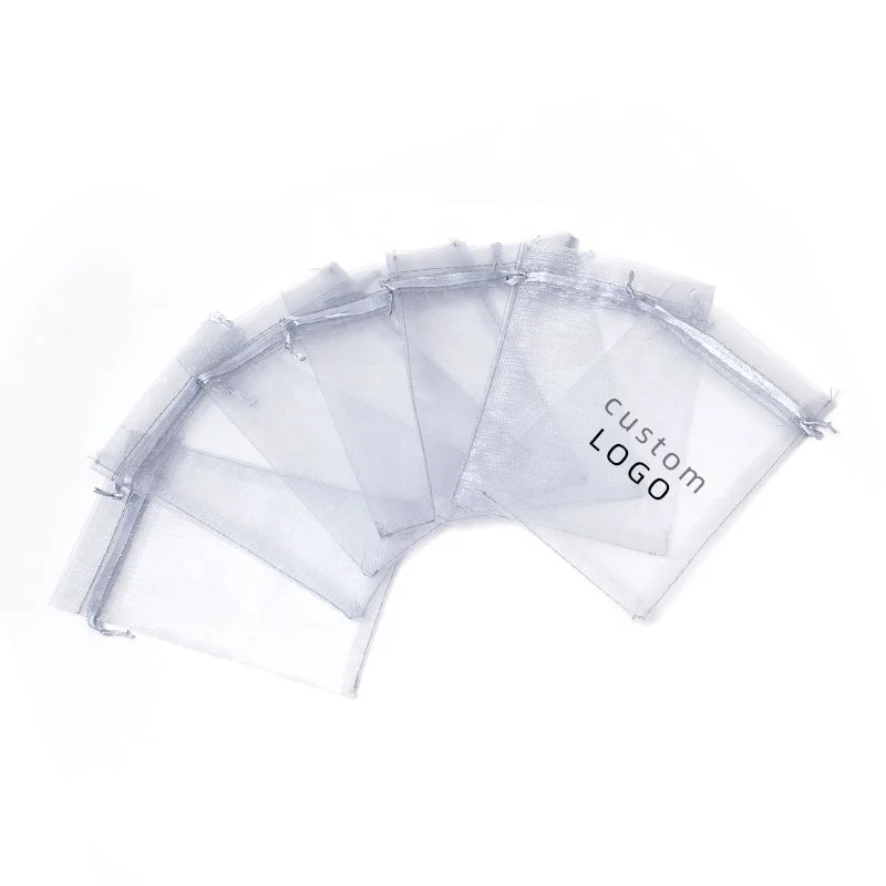 gray packaging small organza drawstring bags 7*9cm wholesale organza pouch for party