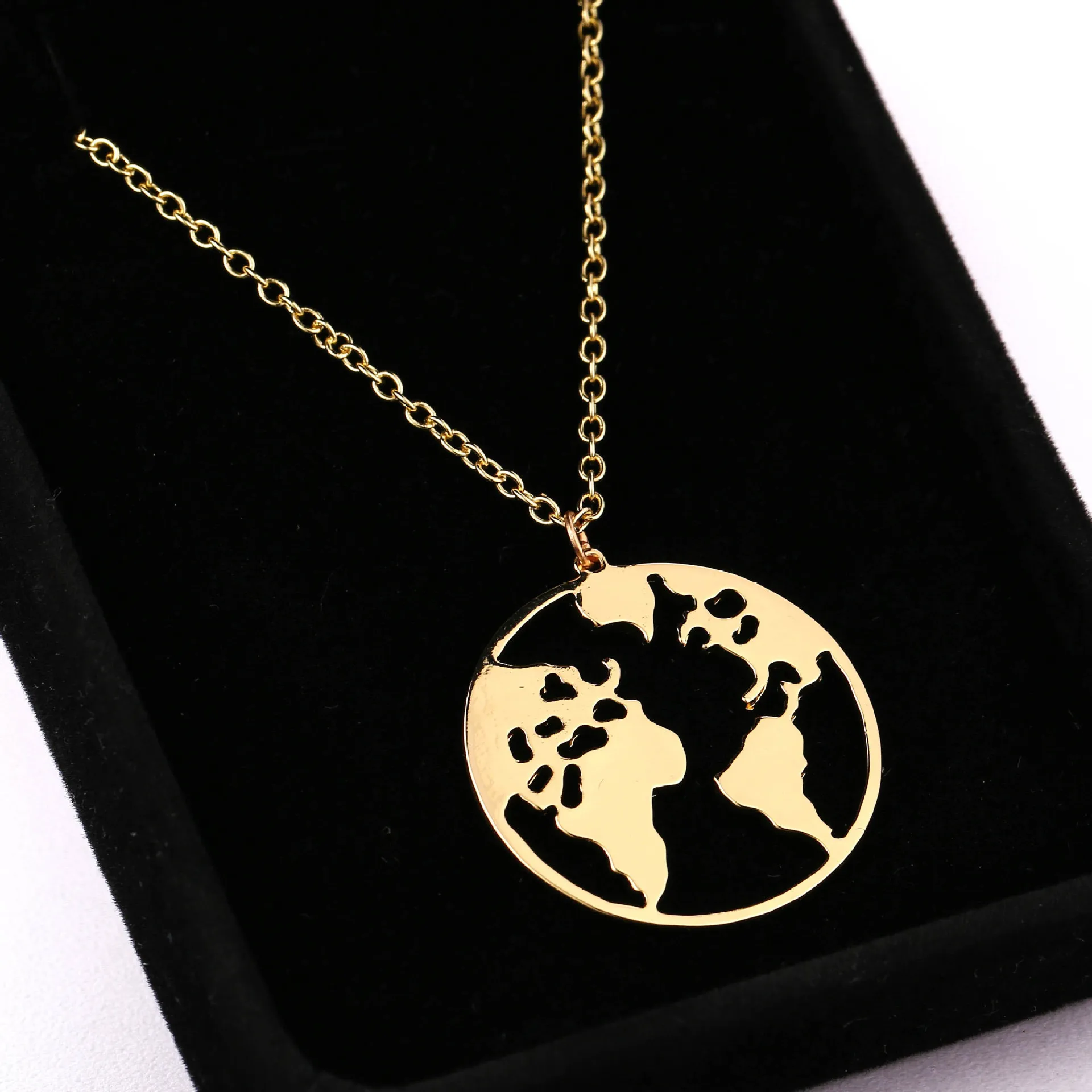 DuoYing ODM Colliers Pendant Charm Boho Jewelry For Women Men Stainless Steel World Map Necklace