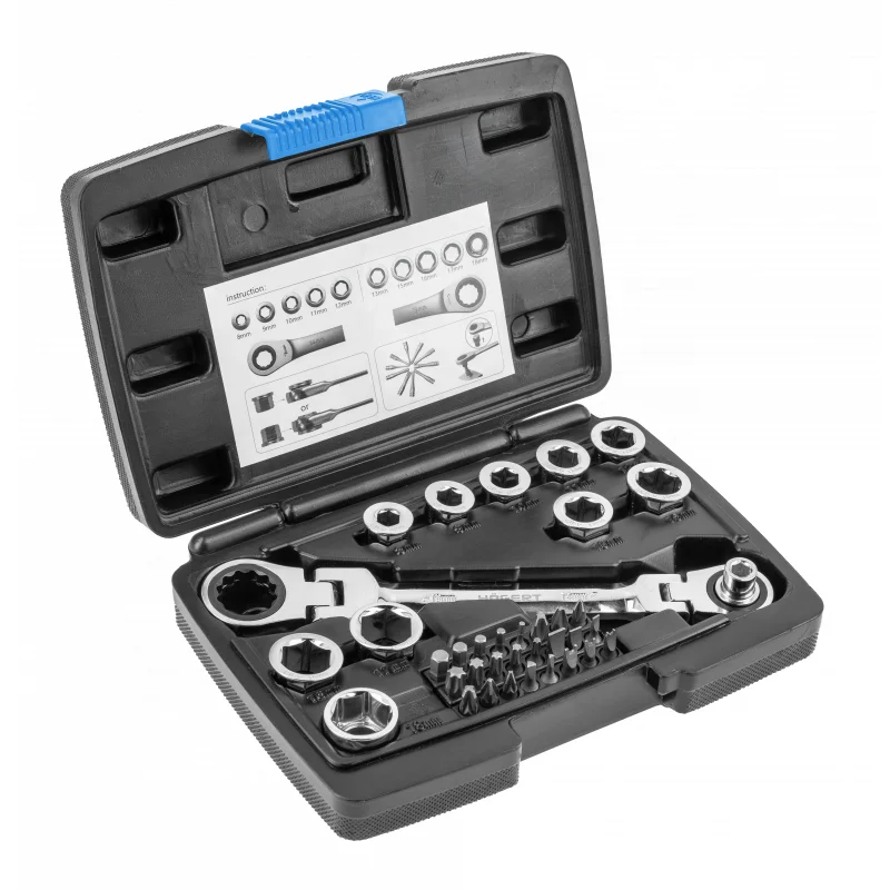 36 Pieces 8-19mm Repairing Kit Box Ratchet Ring Spanner Tool Set with Joint and Sockets