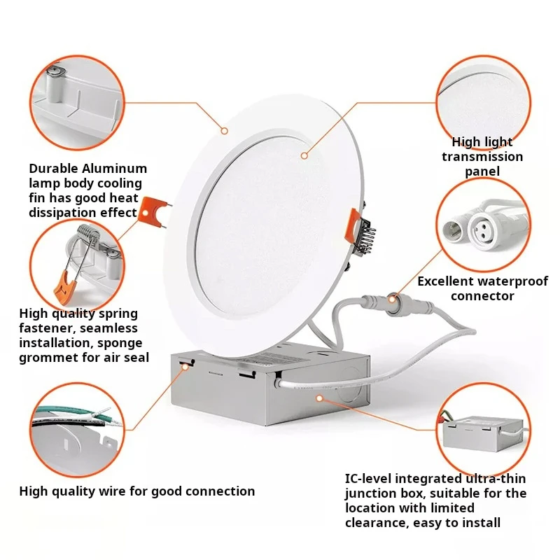 Round Square 4 inch 6 inch Recessed Ceiling Lights Pot Lights 9w 12w Dimmable Smd Led Panel Light