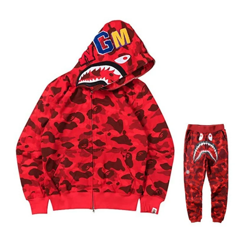 2024 Fashion Two Piece 3D Digital Print Shark Head Unisex Sweatshirt Set