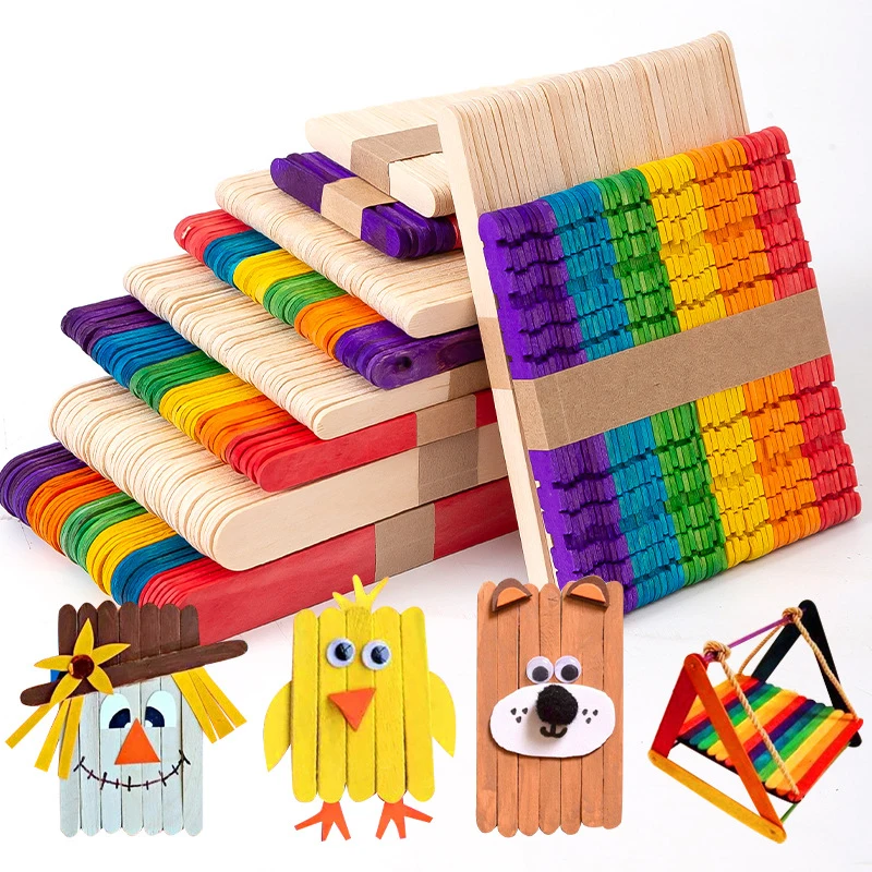 Wholesale Custom Logo Print Eco-friendly Biodegradable  DIY colored wood popsicle sticks for crafts