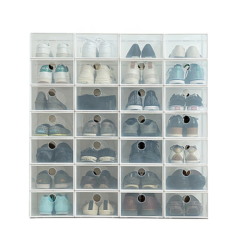 Low Moq Foldable Plastic Drawer Type Shoe Box Container Storage Box Clear