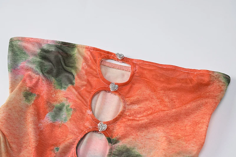 Lagerfe Tie Dye Diamond Mesh Tube Mini Dress Women Bodycon Sexy Club Wear Casual Clothes Lady 2022 New Trendy Fashion Apparel