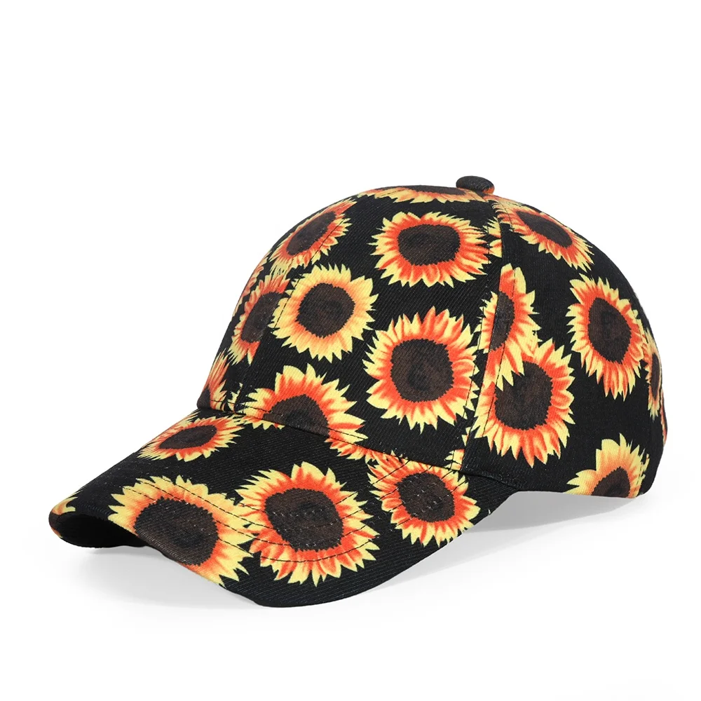 summer fashion 6 panel curved brim graffiti all over print custom flower baseball cap brand dad hat
