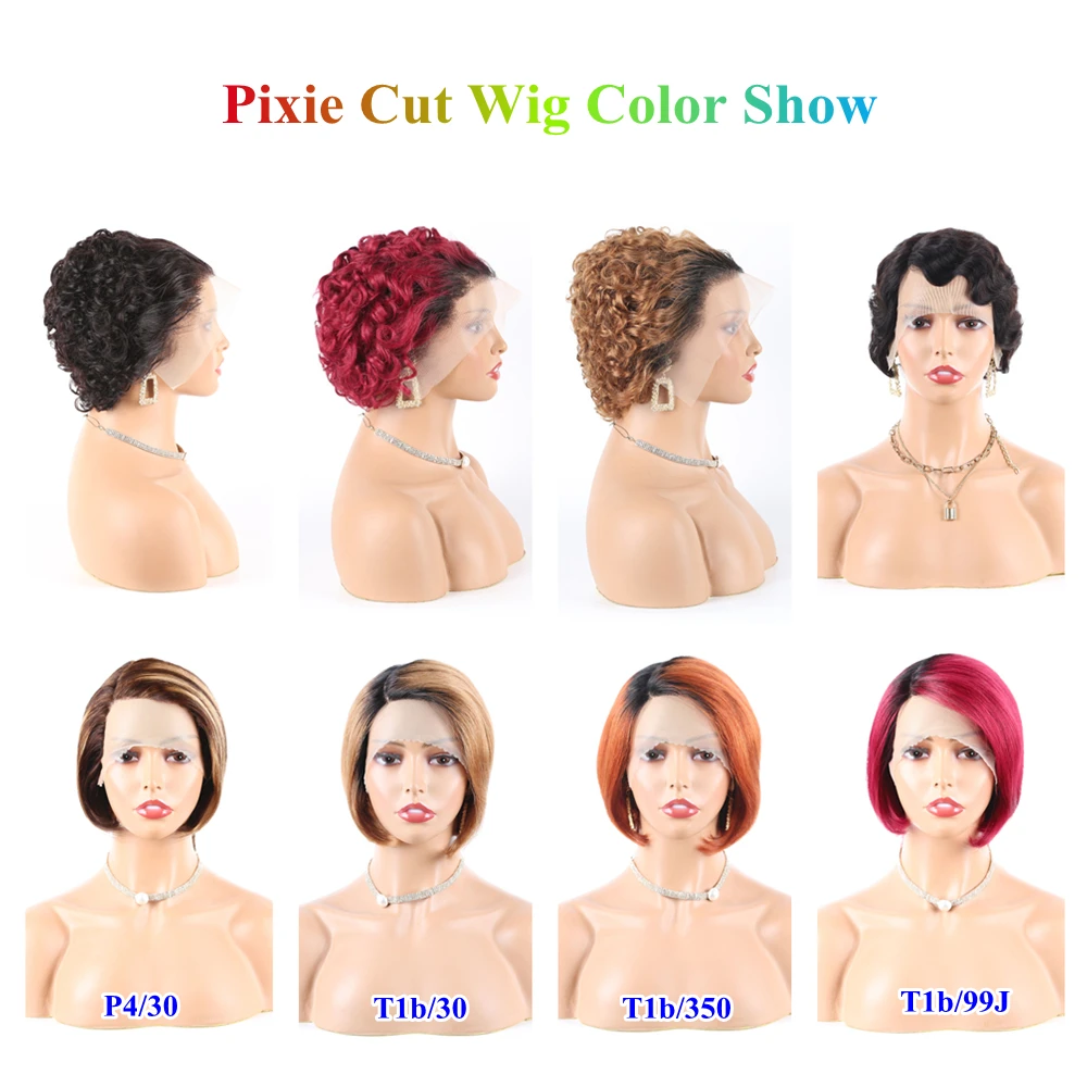 Pixie Cut Short Full Lace Wig,180% Glueless Short Curly Lace Bob Wigs Pixie Cut,Perruque 13X4 Pixie Curls Short Human Hair Wigs