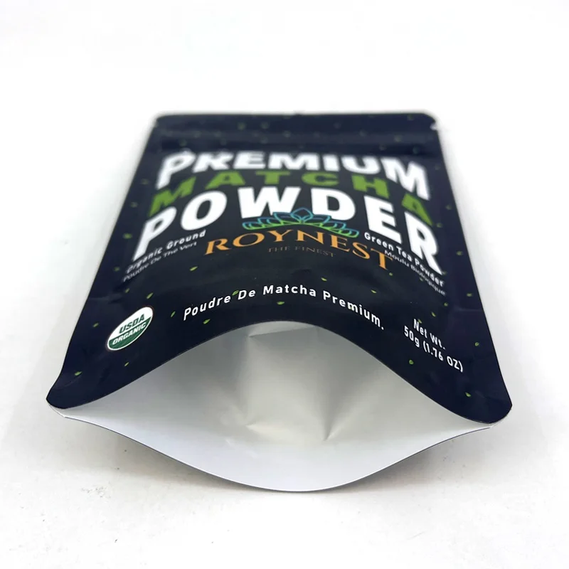 Custom sealable plastic aluminum foil zipper package 50g premium matcha powder stand up pouch ziplock bags for powder packaging