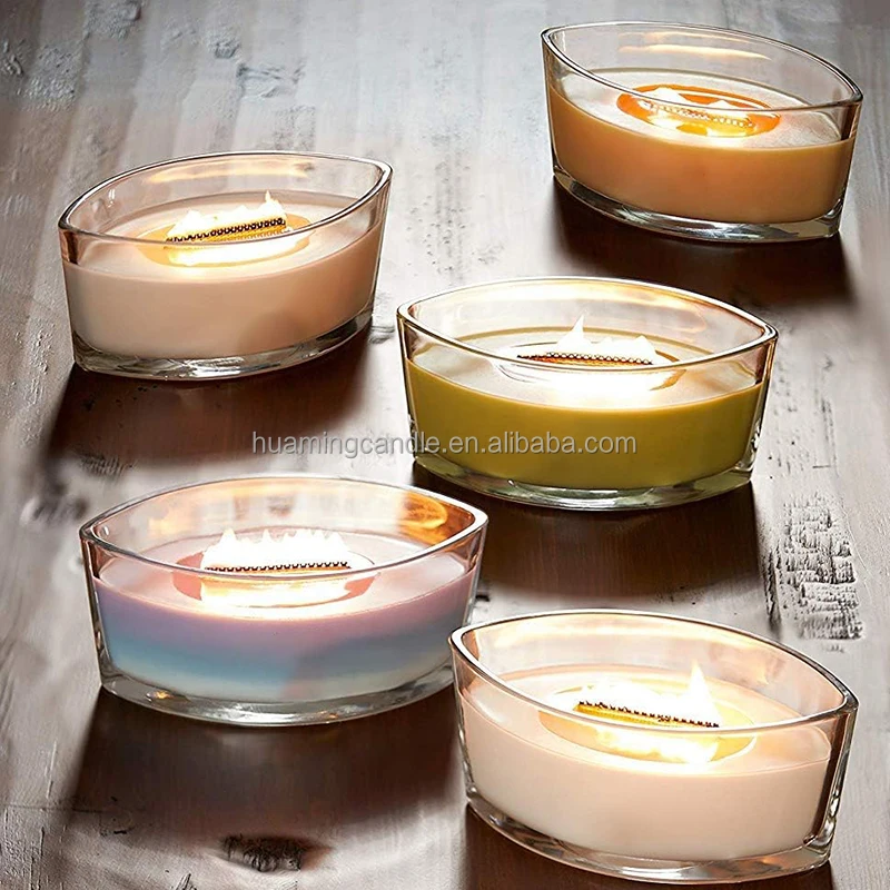 10Oz 22Oz Wholesale Customized Large Private Label Boat Shape Wood Wick Aromatherapy Colored Soy Wax Glass Jar Candles