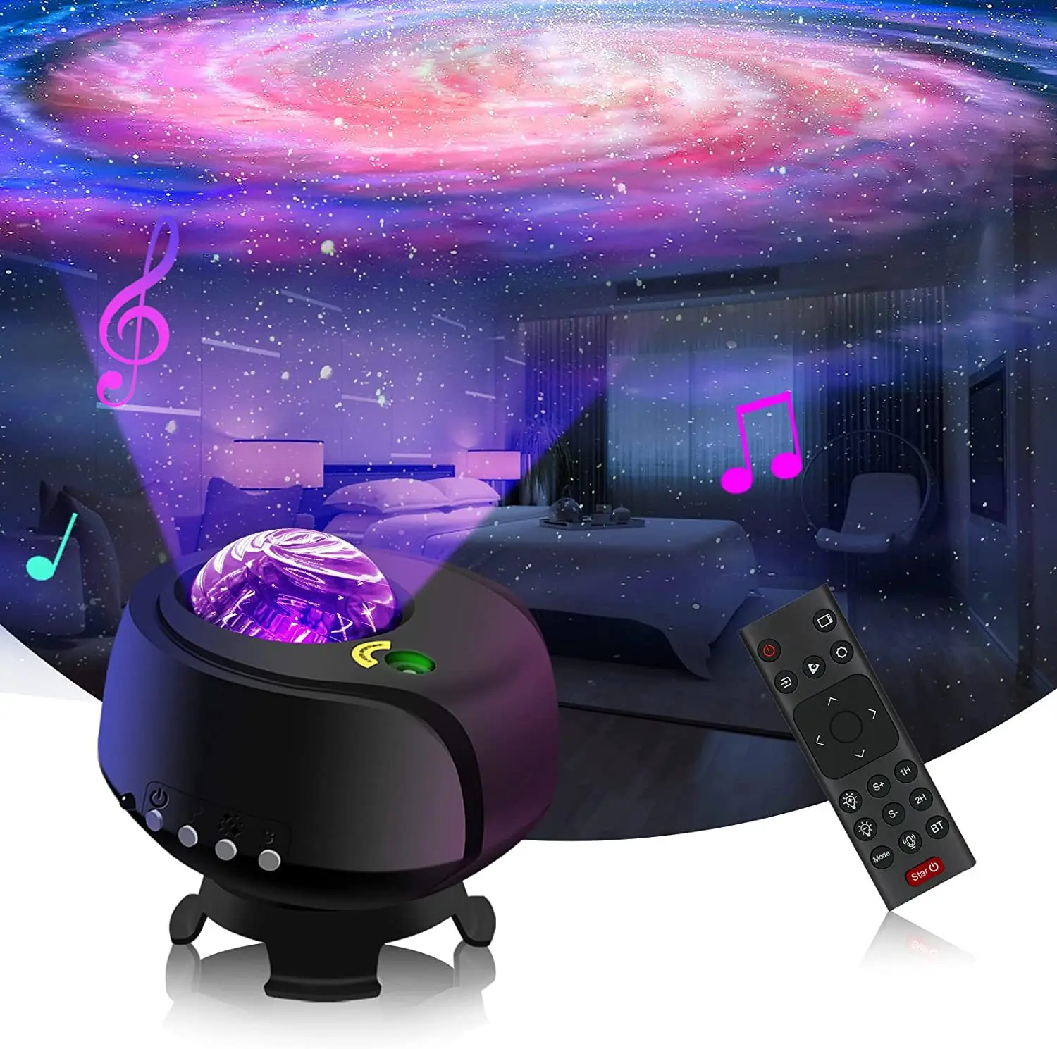 Remote Control Moon Star Nebula Aurora Starry Sky Music Night Light Star Projector With Bluetooth Speaker