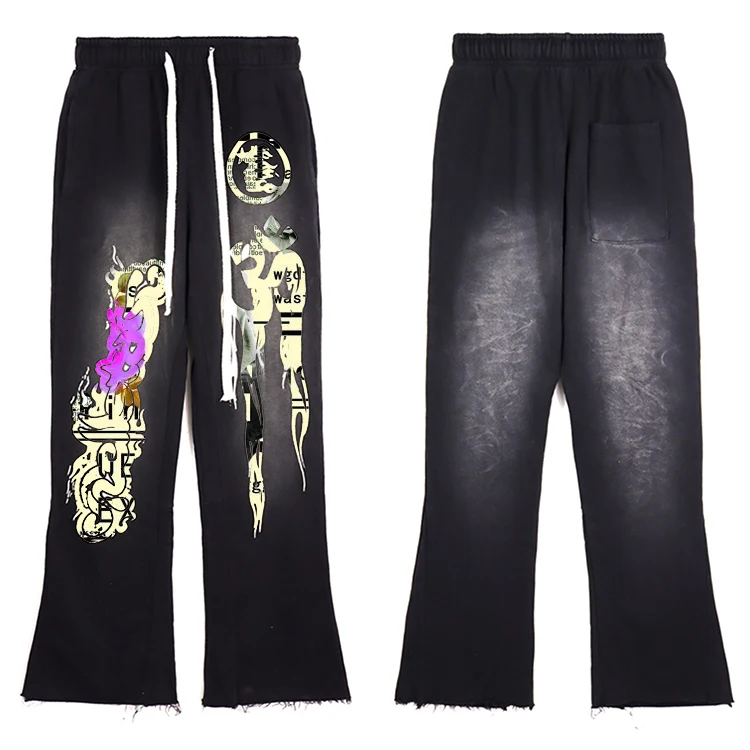 AX Factory OEM Manufacturer Heavyweight Cotton Flared Sweat Pants Wholesale Custom Logo Printing Stacked Sweatpants Men