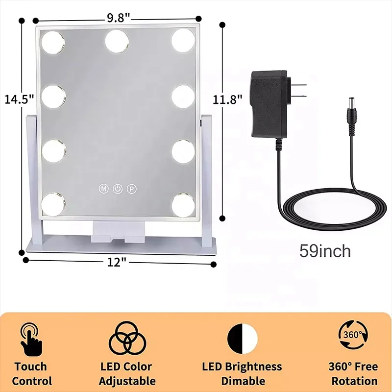 Stock in US! LED Bulbs Hollywood Makeup Mirror Dimmable Lighted Table Mirror with Light