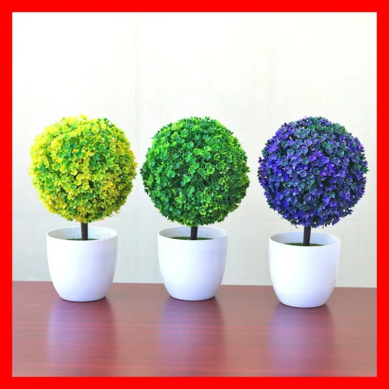 2024 Artificial bonsai artificial plant potted cherry blossom snowball small tree plant potted decoration home garden decoration
