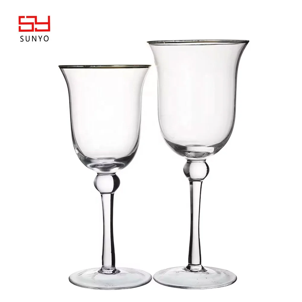 Wedding Party WineTasting Unique Gold Rimed Crystal Product  Globlet Glass Bead Stem Customized Champagne Glasses
