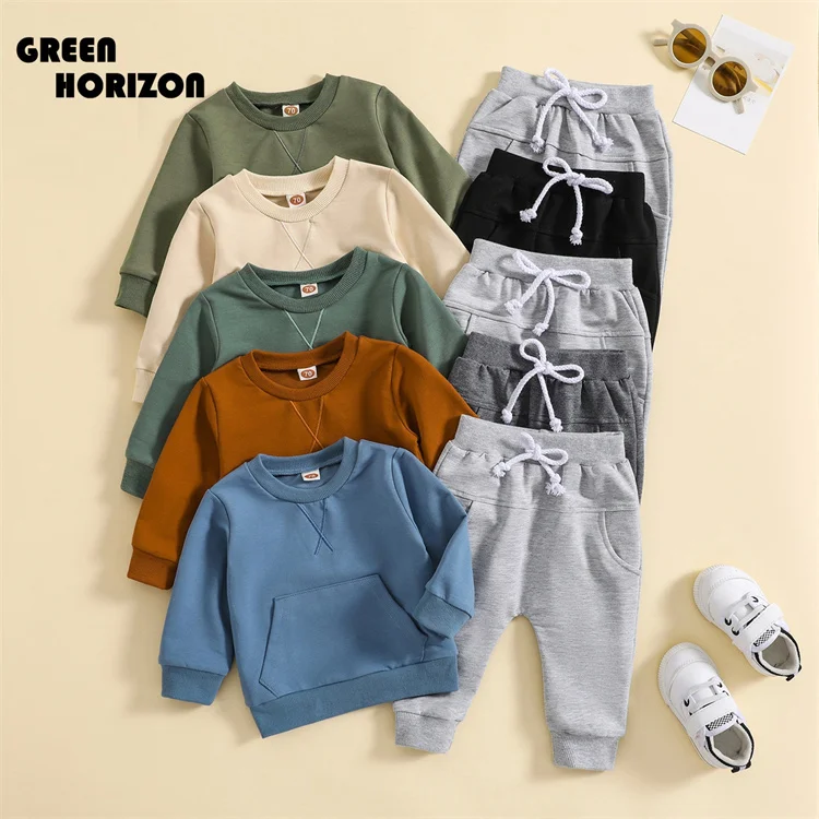 Green Horizon Boys clothing sets Long Sleeve Sweatershirts Pants Set Embroidery Tracksuit 2pcs Baby Boys Girls Tracksuit