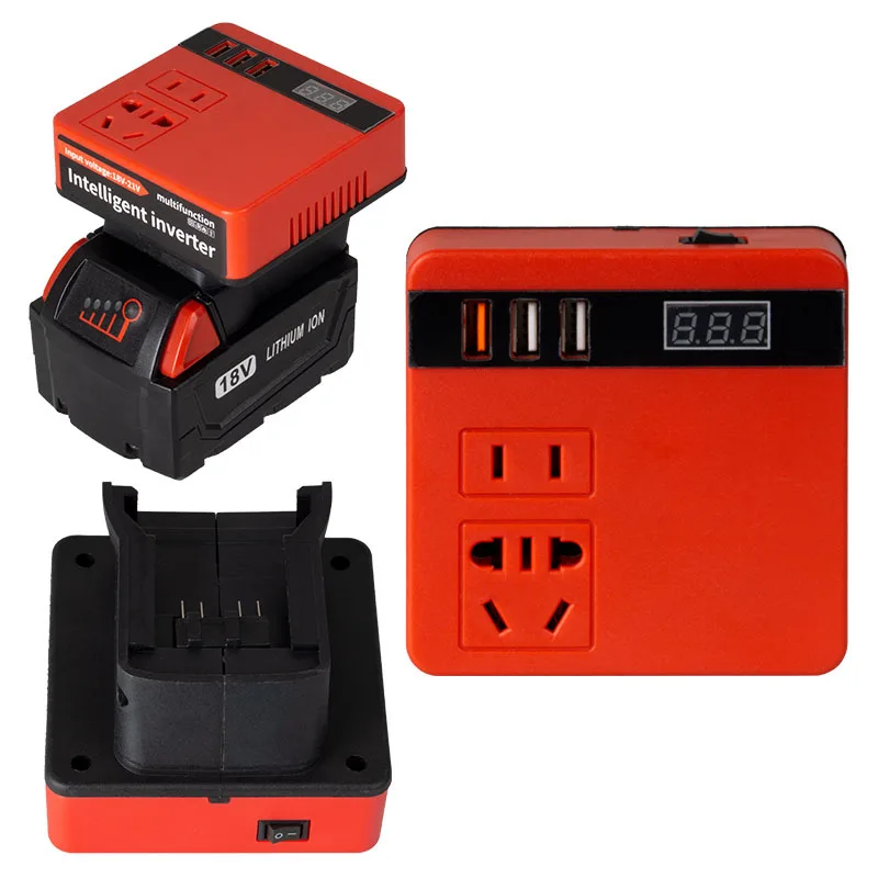 18V Rechargeable Lithium Battery Mini Intelligent Inverter 21V Convert To AC110V/220V DC12V/5V Portable Outdoor DC-AV Converter