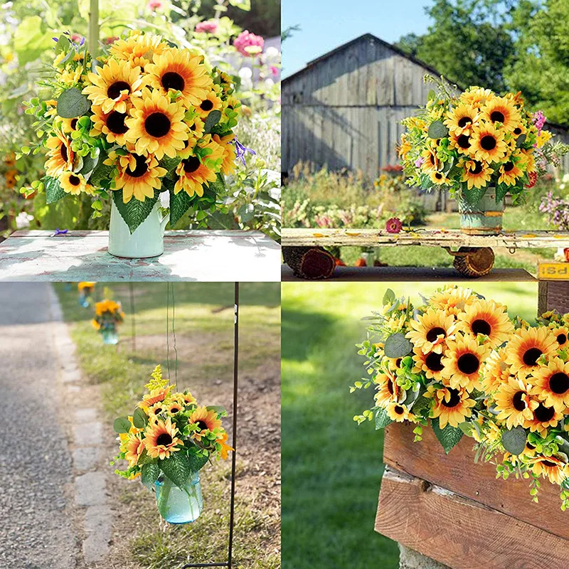 Artificial Flower Yellow Silk Sunflower Bouquet Decoration Outdoor Flower Arrangement Artificial Sunflower