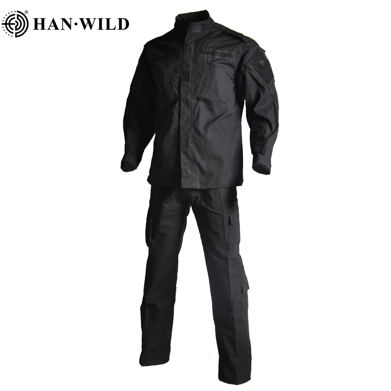 HAN WILD Outdoor camping black security uniform tactical wear resistant pants jacket camouflage suit