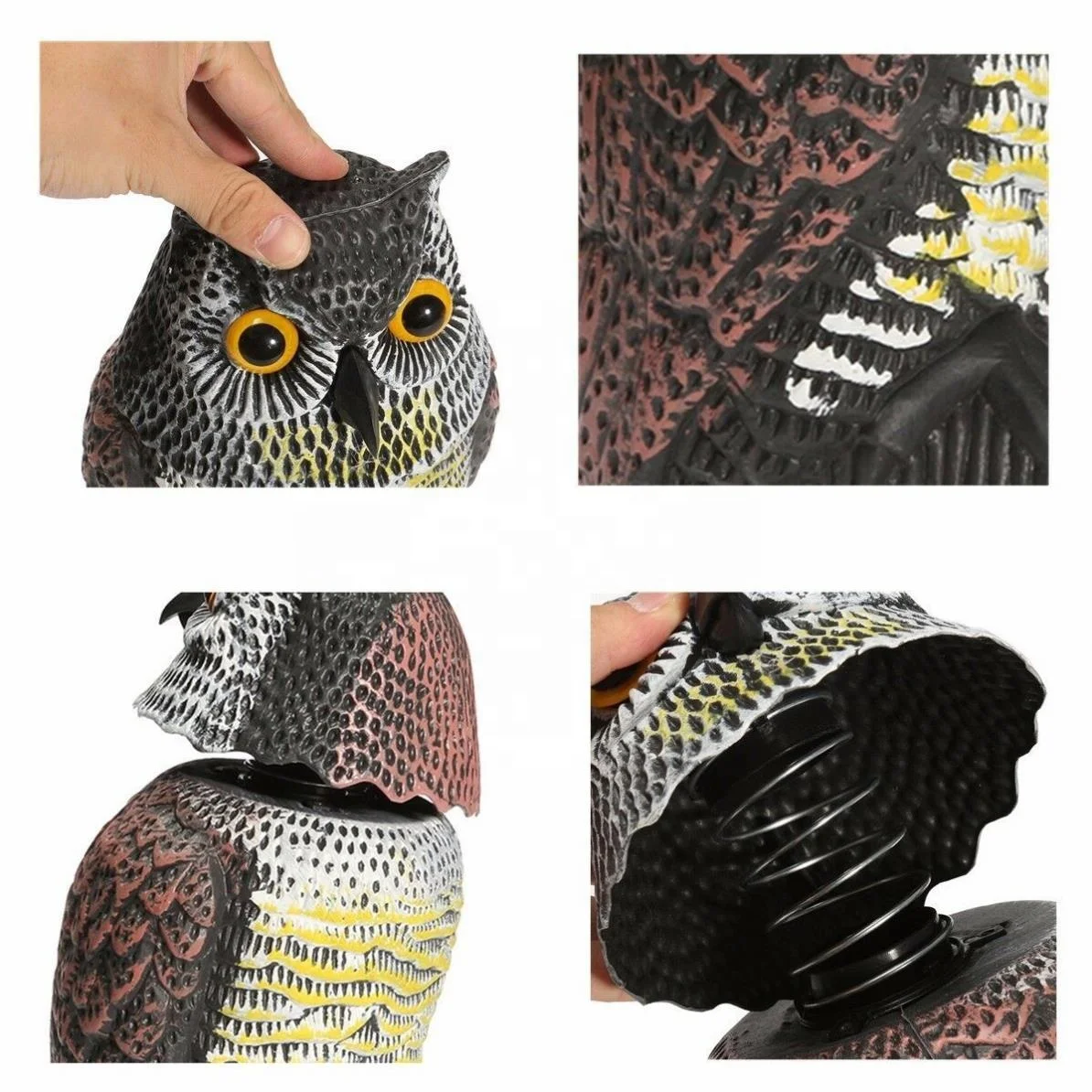 Realistic Bird Scarer Rotating Head Sound Owl Prowler Decoy Protection Repellent Pest Control Scarecrow Garden Yard Rotating Mov