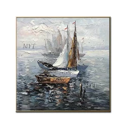Latest Wall Paintings Picture Art Handmade Canvas Seascape Boat Oil Painting For Home