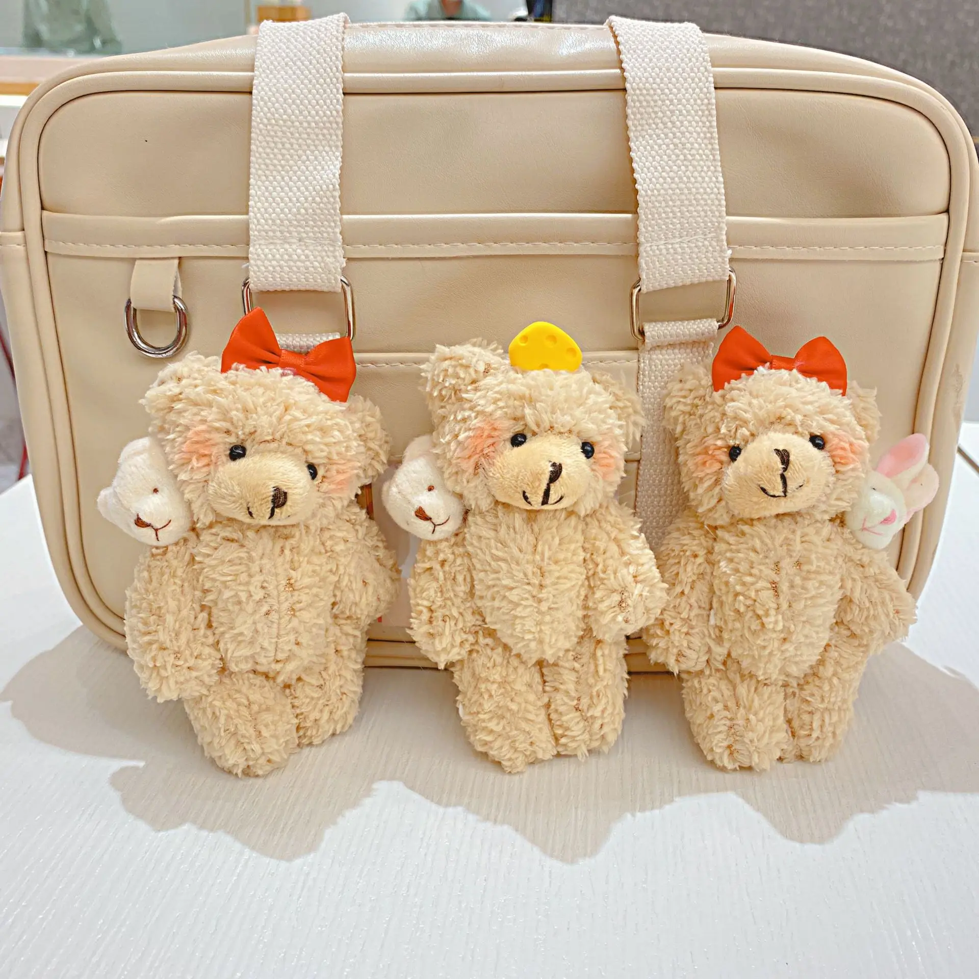 Cute Soft Mini Doll Plush Key Chains Pink Blush Teddy Bear Keychain Small Size Stuffed Bear Plush Toys Bag Charm Doll For Kids