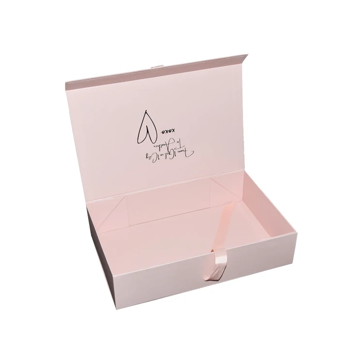 Personalized Folding Cardboard Hair Bundle Packaging Magnets Box with Silk Ribbon Closure