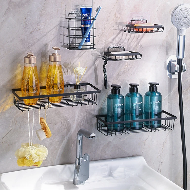 Rust Proof Stainless Steel No Drilling Wall Mount Corner Shower Caddy Storage Rack Wall Bathroom Non Punching Adhesive Shelves