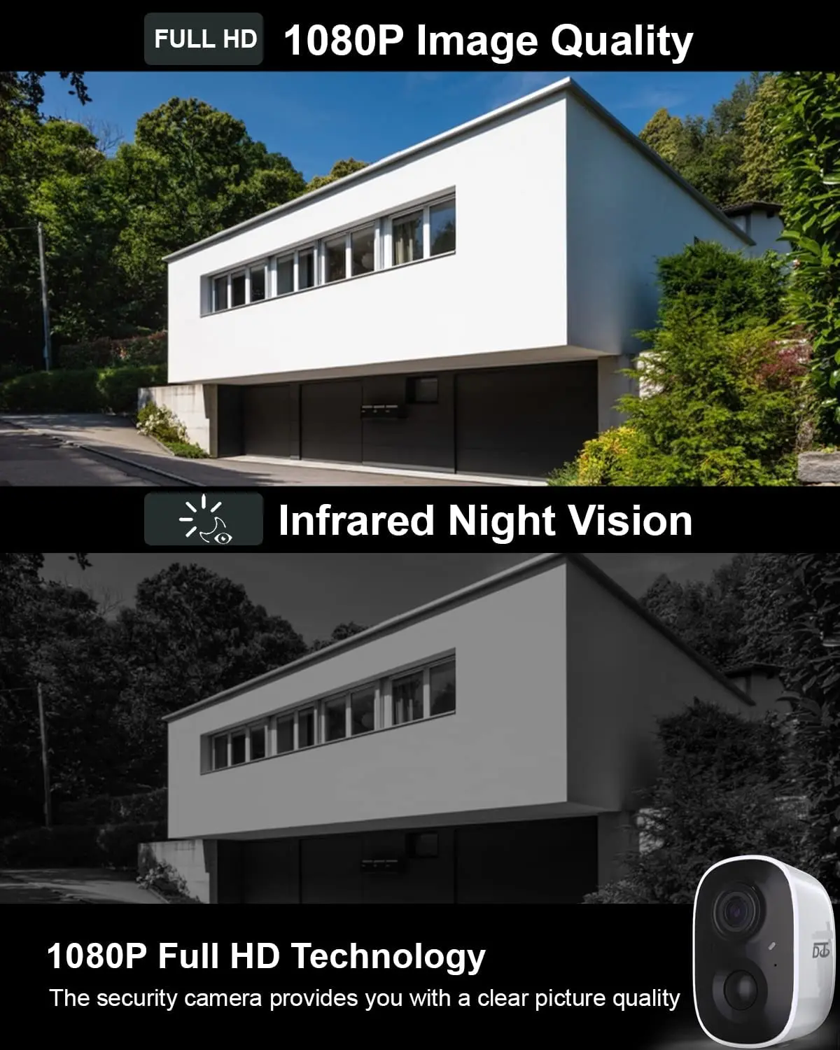 Security Camera Outdoor, Wireless Rechargeable Battery Powered 1080P HD WiFi IP Home Surveillance Cameras, Indoor Smart Cam SD