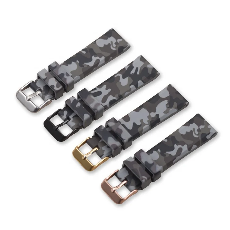 20mm 22mm 24mm Camouflage Camo Silicone Watch Strap