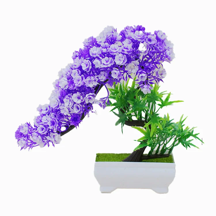 Artificial Bonsai Pine Tree With Flower Decor For Home Office Table Decoration Potted Desktop Ornament Indoor Bonsai Display