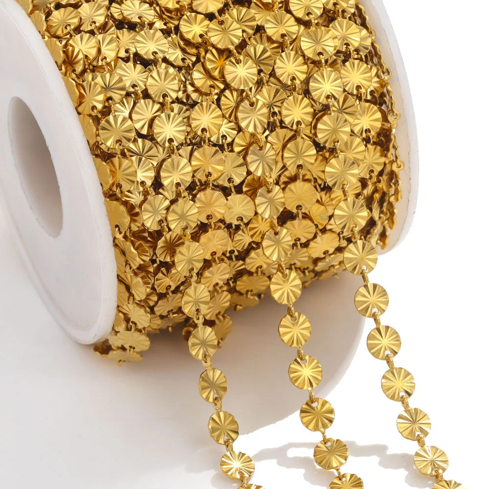 PVD позолоченная цепочка из нержавеющей стали с тиснением круглая подсолнухом | Модная ручной работы для изготовления ювелирных изделий женщин своими руками