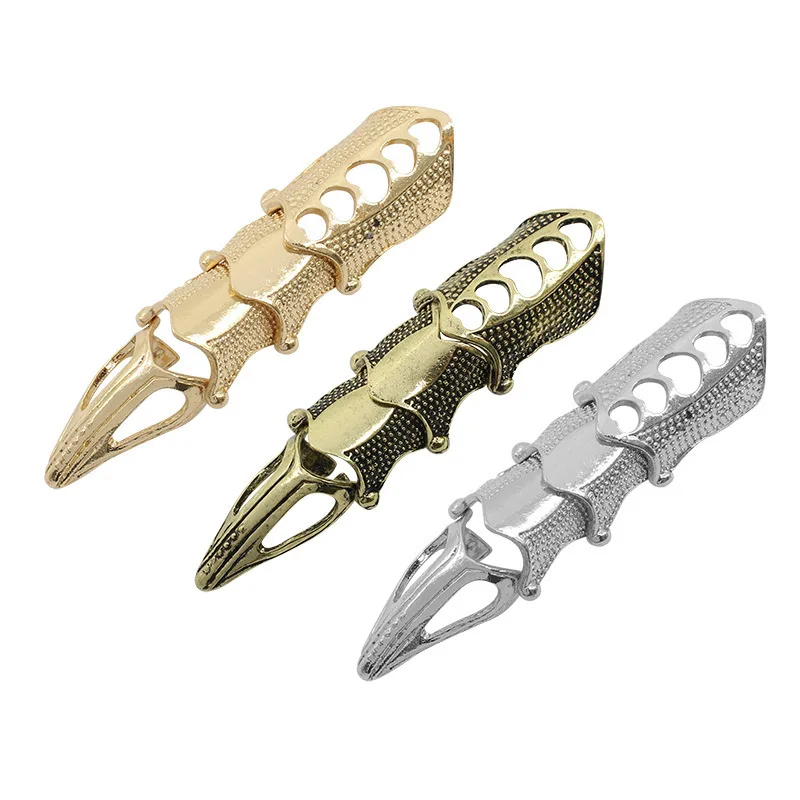 K2198 Gothic Punk Rock Metal Joint Armor Ring For Men Women Exaggerated Long Knuckle Full Finger Claw Ring