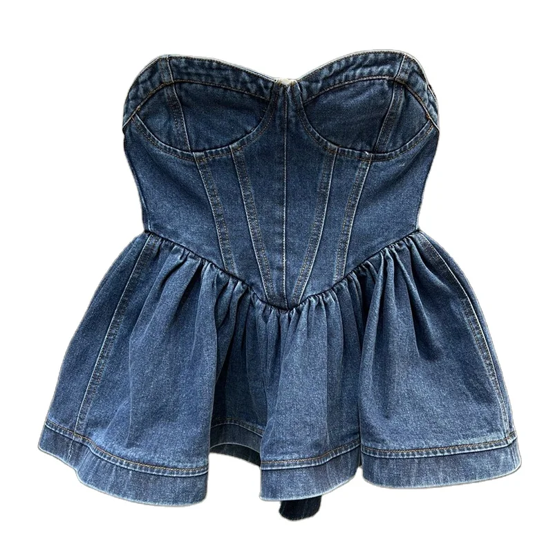 TWOTWINSTYLE Hot Girl Style Solid Color 2023 Summer Splicing Wholesale Denim Jean Vest