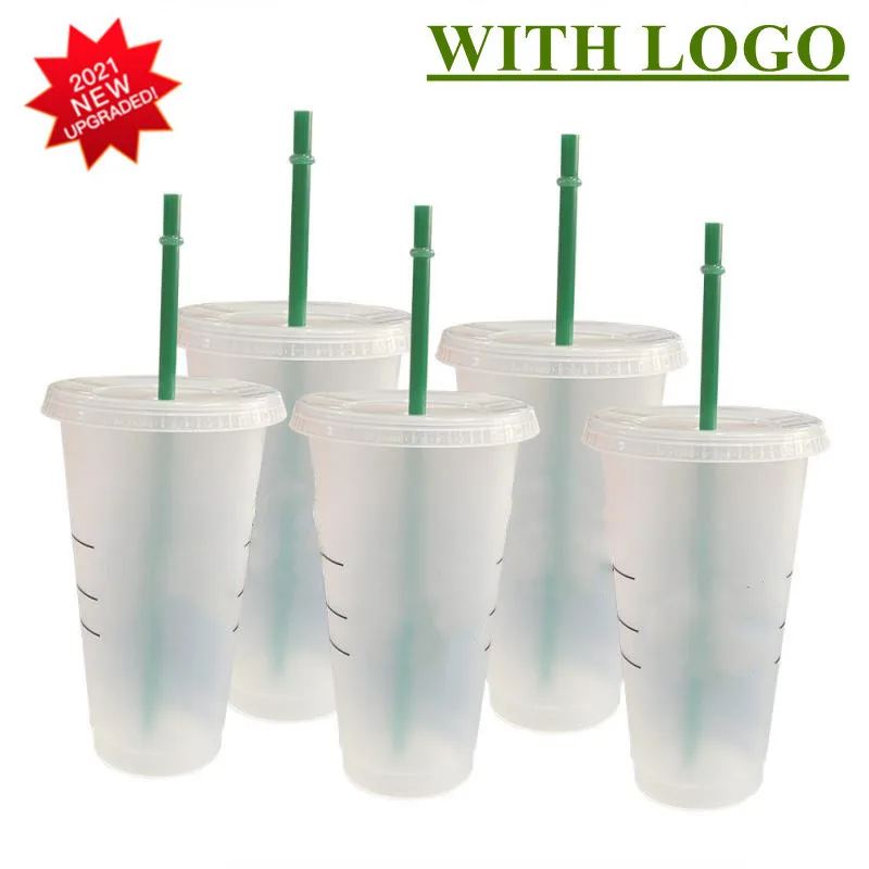 Drinkware 710ml Straw Cup With Lid Color Changing Coffee Reusable Cups Plastic Tumbler Matte Finish MugMugs