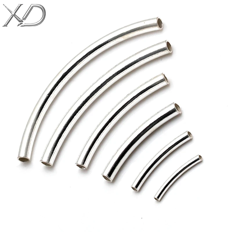 XD P151 925 sterling silver smooth metal curved tube spacer bead 925 sterling silver elbows DIY bracelet accessories