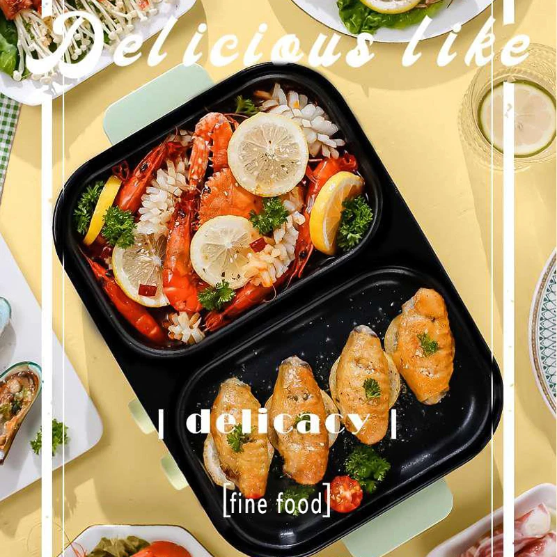 110V 220V Multi-functional Cooking Pot Shabu Roast One Household Electric Hot Pot Barbecue Oven Electric Grill Pan Barbecue