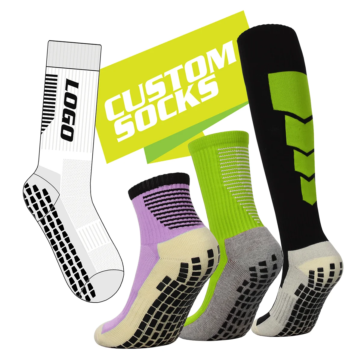 Soccer Designer Anti Slip Football Grip Socks Cheap Sample Wholesale Crew Custom Logo Performance Sports Grip Socks Custom