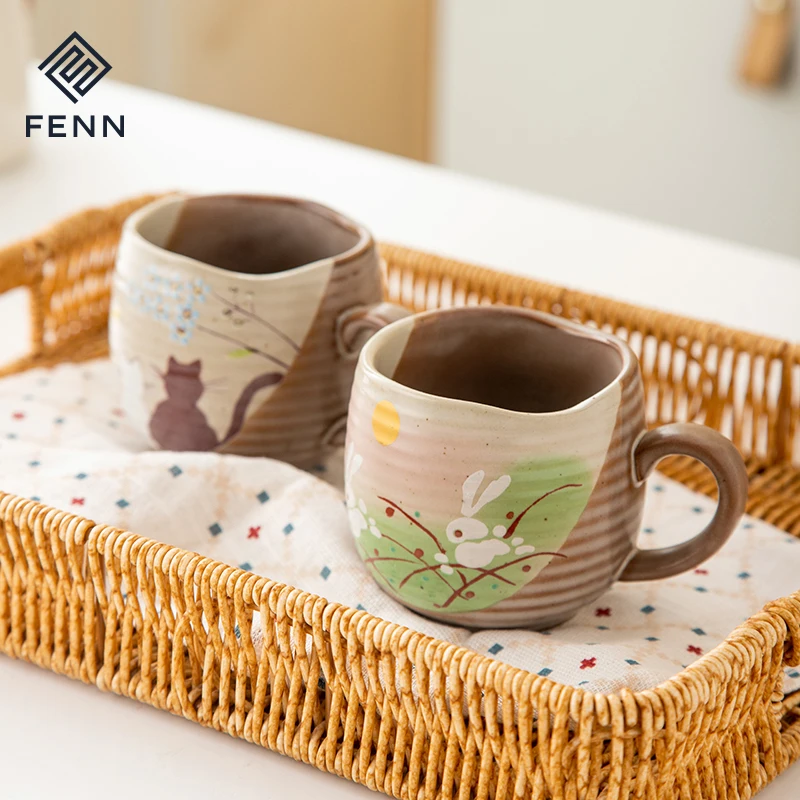 Vintage style Cartoon Cat Design Handmade Ceramic Coffee & Tea Mug Cute Breakfast Milk Tea Water Cup Coffee Mug