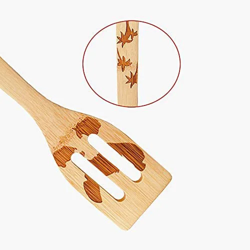 Bamboo Spoons for Cooking Cartoon Lilo and Stitch Slotted Kitchen Burned Utensils Fun Gift for Family 5 Pieces Utensil Set