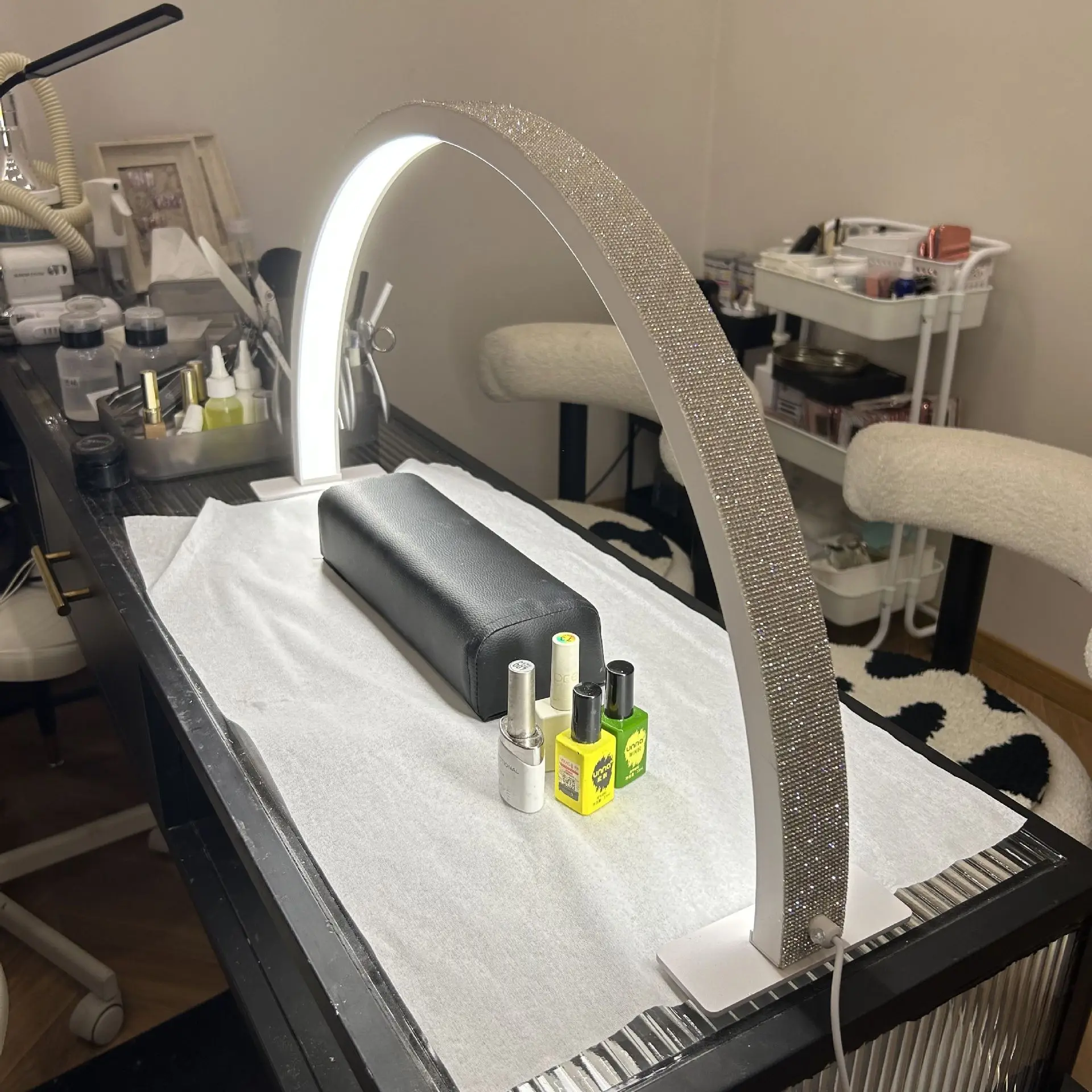 2024White With Diamond Half Moon Nail Lamp Table Light 45w Stepless Adjustment Uv Led Lamp Nail Salon Beauty Equipment