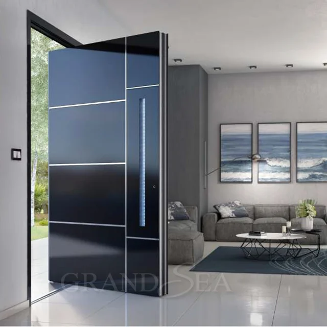
Italian Front Door Design Villa Pivot Entrance Security Luxury Front Pivot Door Modern Entry Black Aluminum Pivot Door 