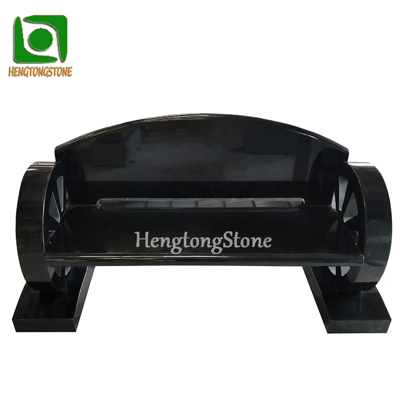 Polished Black Modern Granite Memorial Bench for Cemetery