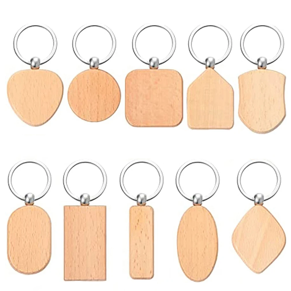 Wood Keychain Blanks Wooden 3d Blank Unfinished Key Tag Chain Keyring Bulk Keychains For Diy Gifts Engrave Crafts Logo Printing